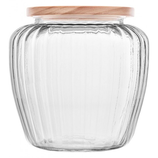 Pote Mantimentos 1,3 Litros 14cm de Altura em Vidro Com Tampa De Pinus